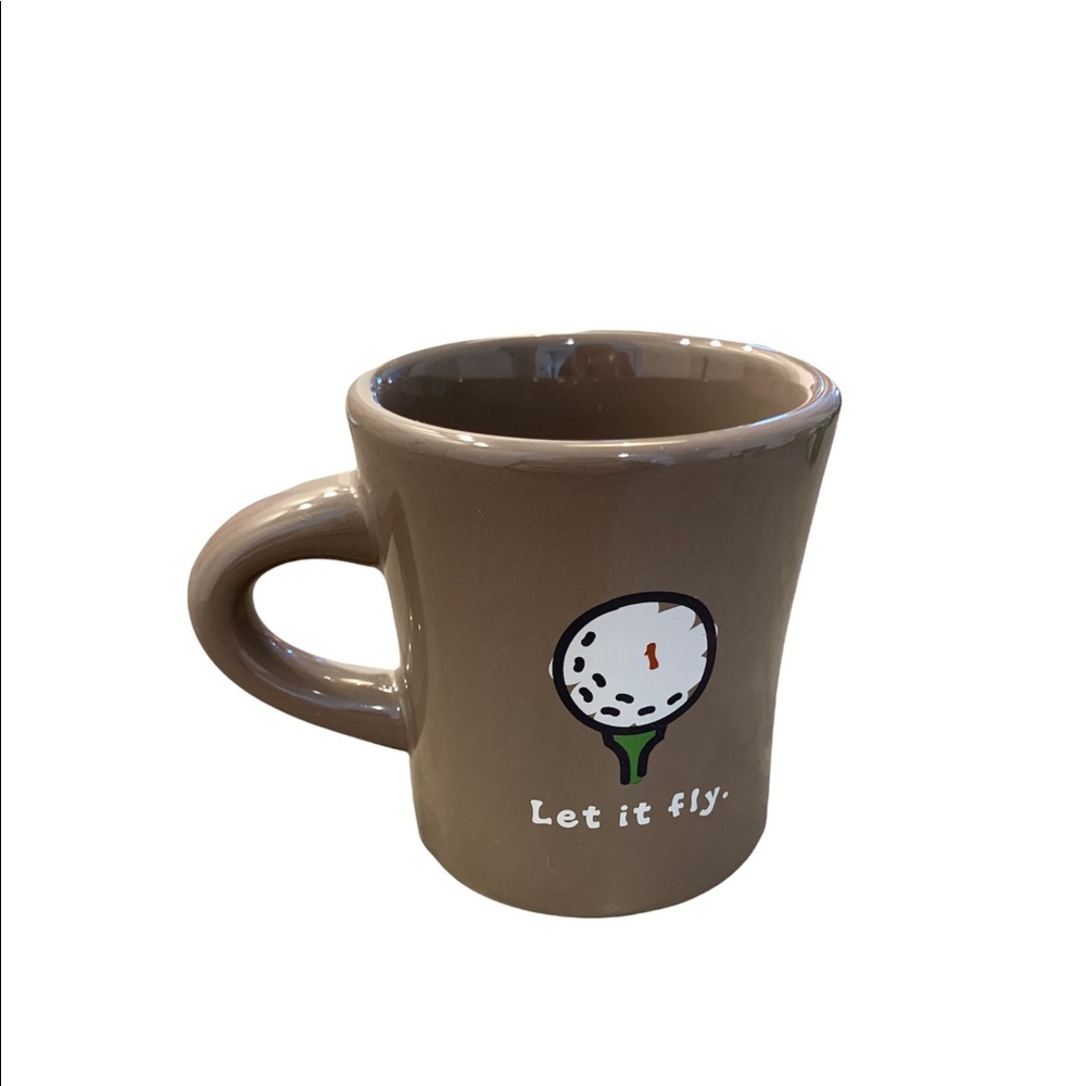 Life is Good Tea Coffee Mug Let it Fly - Golf Ball on Tee - Mocha Colour
